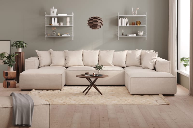 Cubo 5-personers U-formet Dyb Modulsofa med Divan og Chaiselong i Fløjl - Beige - Møbler - Sofaer - U Sofa