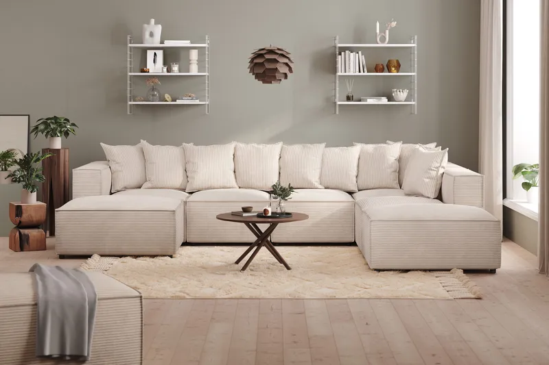 Cubo 5-personers U-formet Dyb Modulsofa med Divan og Chaiselong i Manchester - Beige - Møbler - Sofaer - U Sofa