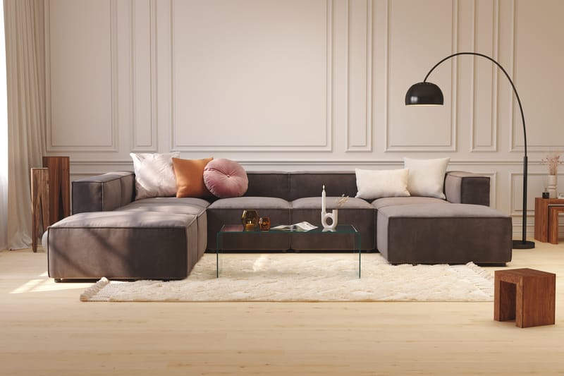 Cubo 5-personers U-formet Dyb Modulsofa med Divan og Chaiselong i Fløjl - Mørkegrå - Møbler - Sofaer - U Sofa