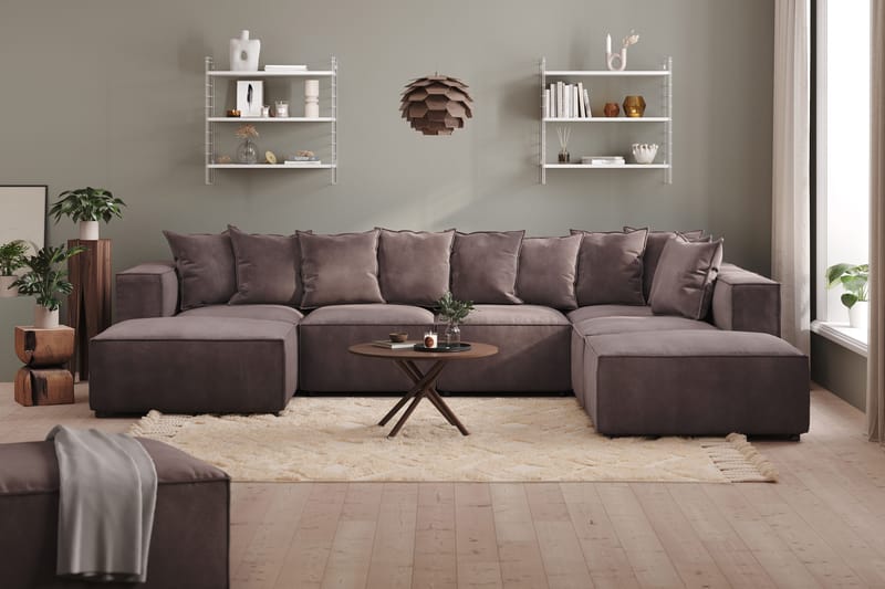 Cubo 5-personers U-formet Dyb Modulsofa med Divan og Chaiselong i Fløjl - Mørkegrå - Møbler - Sofaer - U Sofa