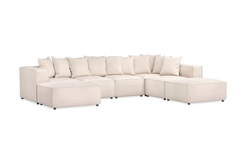 Cubo 5-personers U-formet Dyb Modulsofa med Divan og Chaiselong i Fløjl - Beige - Møbler - Sofaer - U Sofa