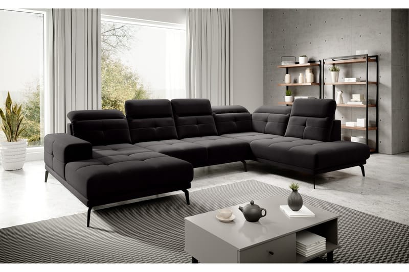 Devender Sofa m. Chaiselonger - Sort - U Sofa