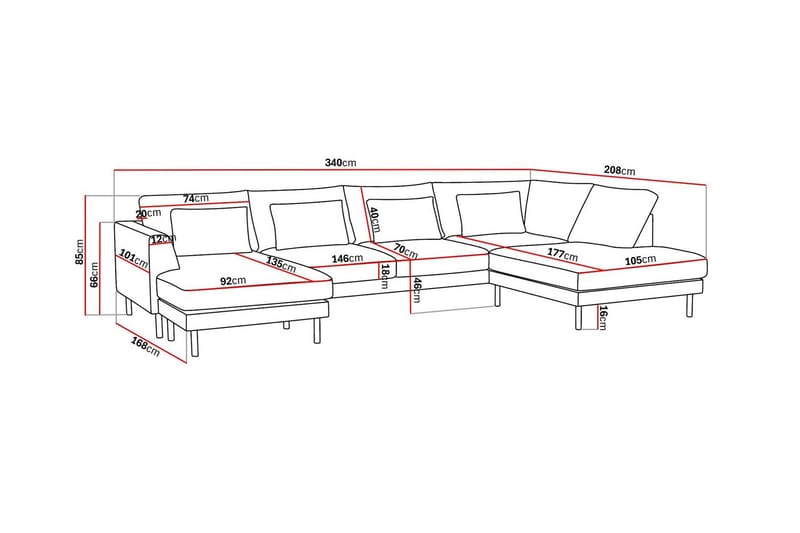 Florenz 4-personers Højrevendt U-formet Sofa med Divan og Chaiselong i Chenille - Grå/Beige - Møbler - Sofaer - U Sofa