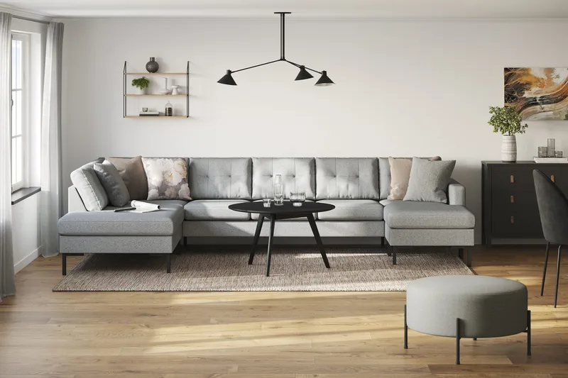 Frillestad 5-personers Venstrevendt U-formet Sofa med Divan og Chaiselong i Stof - Grå - Møbler - Sofaer - U Sofa