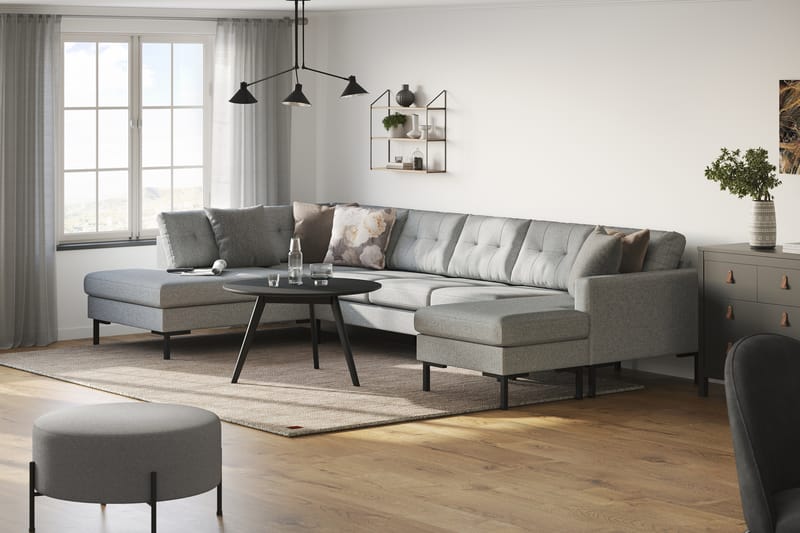 Frillestad 5-personers Venstrevendt U-formet Sofa med Divan og Chaiselong i Stof - Grå - Møbler - Sofaer - U Sofa
