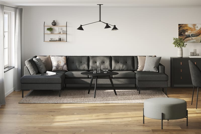 Frillestad 5-personers Venstrevendt U-formet Sofa med Divan og Chaiselong i Stof - Mørkegrå - Møbler - Sofaer - U Sofa