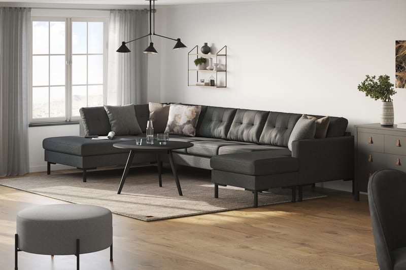 Frillestad 5-personers Venstrevendt U-formet Sofa med Divan og Chaiselong i Stof - Mørkegrå - Møbler - Sofaer - U Sofa
