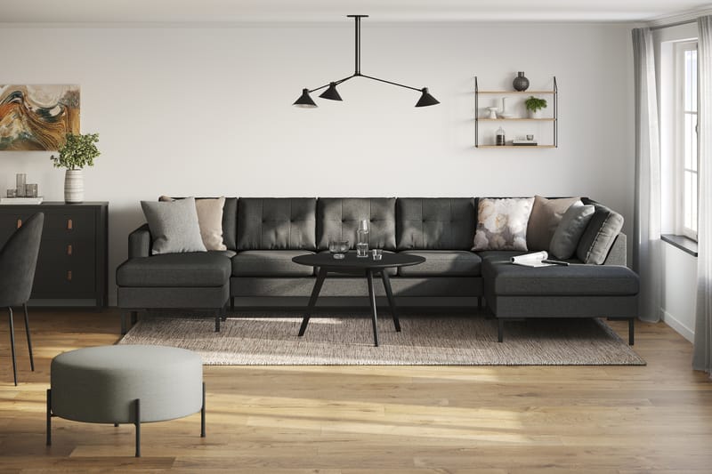 Frillestad 5-personers Højrevendt U-formet Sofa med Divan og Chaiselong i Stof - Mørkegrå - Møbler - Sofaer - U Sofa
