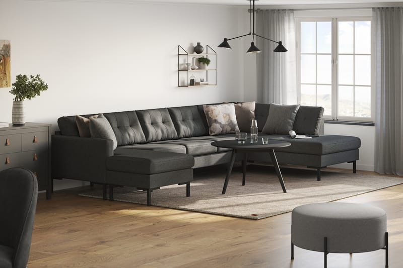 Frillestad 5-personers Højrevendt U-formet Sofa med Divan og Chaiselong i Stof - Mørkegrå - Møbler - Sofaer - U Sofa