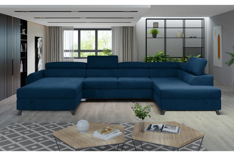 Josette U-sofa med Chaiselong Venstre - Blå - Møbler - Sofaer - U Sofa