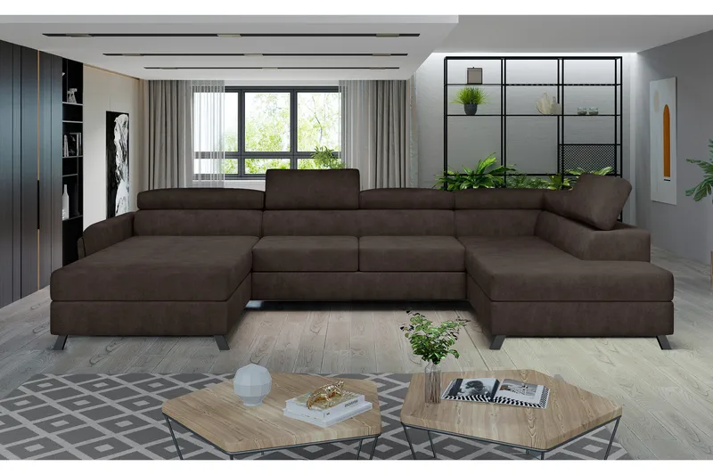 Josette U-sofa med Chaiselong Venstre, Brun