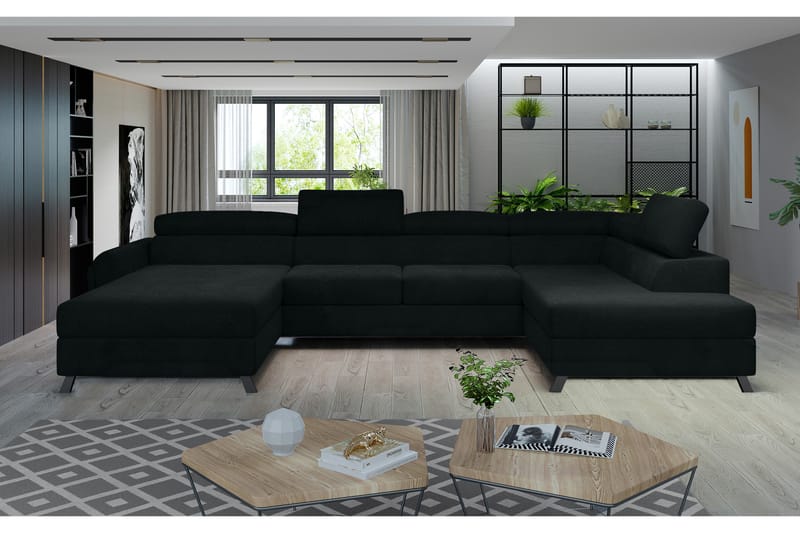 Josette U-sofa med Chaiselong Venstre - Sort - Møbler - Sofaer - U Sofa