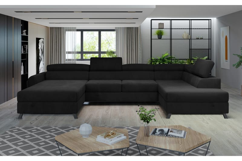Josette U-sofa med Chaiselong Venstre, Sort