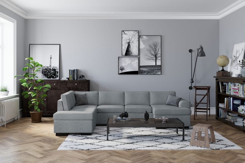 Link 4-personers Højrevendt U-formet Sofa med Divan og Chaiselong i Stof - Lysegrå - Møbler - Sofaer - U Sofa