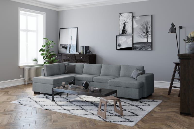 Link 4-personers Venstrevendt U-formet Sofa med Divan og Chaiselong i Stof - Lysegrå - Møbler - Sofaer - U Sofa