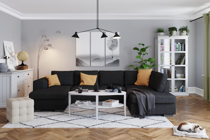 Link 4-personers Højrevendt U-formet Large Sofa med Divan og Chaiselong i Stof - Sort - Møbler - Sofaer - U Sofa