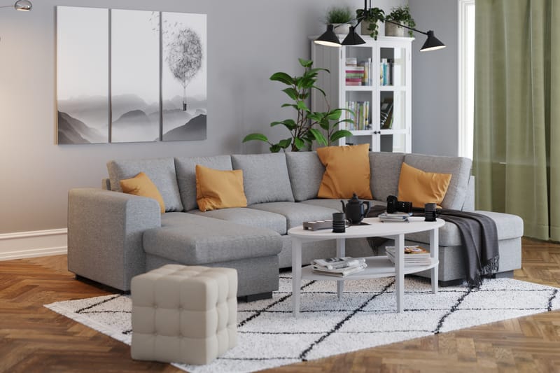 Link 4-personers Højrevendt U-formet Sofa med Divan og Chaiselong i Stof - Lysegrå - Møbler - Sofaer - U Sofa