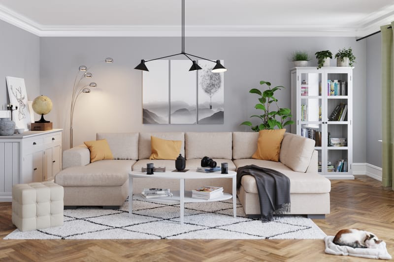 Link 4-personers Højrevendt U-formet X-Large Sofa med Divan og Chaiselong i Stof - Beige - Møbler - Sofaer - U Sofa