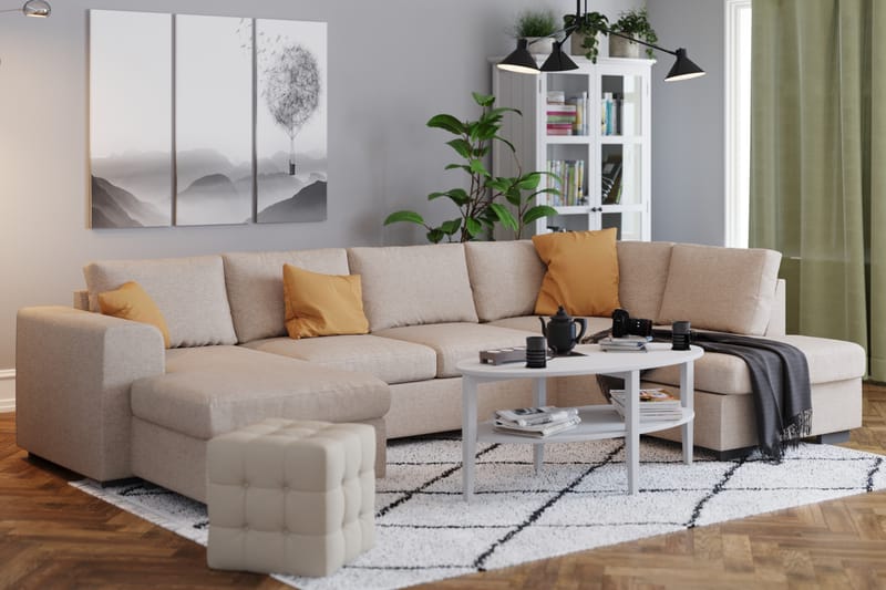 Link 4-personers Højrevendt U-formet X-Large Sofa med Divan og Chaiselong i Stof - Beige - Møbler - Sofaer - U Sofa
