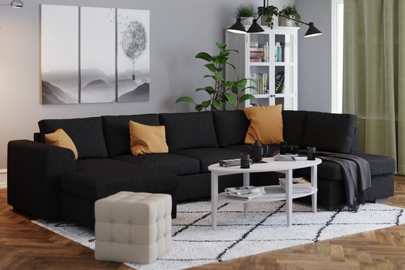 Link 4-personers Højrevendt U-formet X-Large Sofa med Divan og Chaiselong i Stof - Sort - Møbler - Sofaer - U Sofa