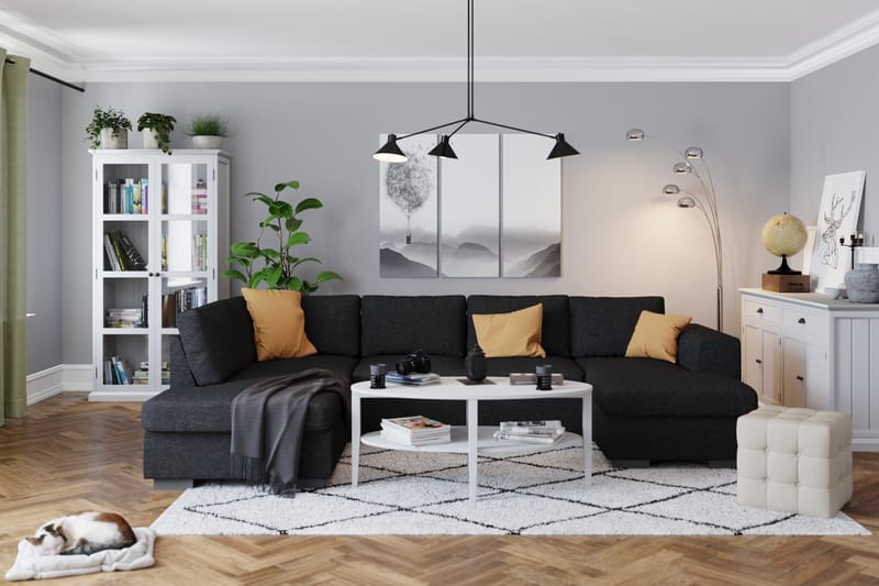 Link 4-personers Venstrevendt U-formet Large Sofa med Divan og Chaiselong i Stof - Sort - Møbler - Sofaer - U Sofa