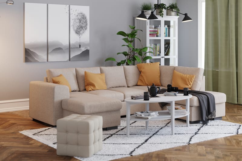 Link 4-personers Højrevendt U-formet Large Sofa med Divan og Chaiselong i Stof - Beige - Møbler - Sofaer - U Sofa