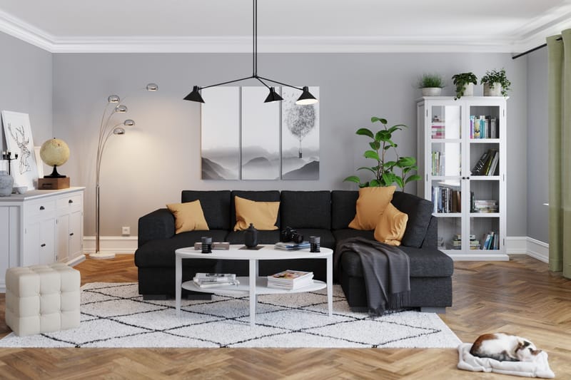 Link 4-personers Højrevendt U-formet Sofa med Divan og Chaiselong i Stof - Sort - Møbler - Sofaer - U Sofa