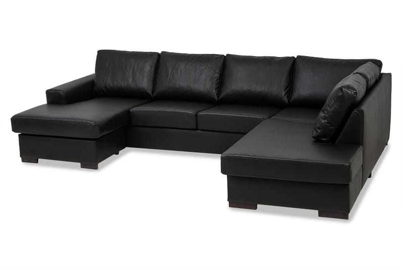 Link 5-personers Højrevendt U-formet X-Large Sofa med Divan og Chaiselong i Kunstlæder - Sort - Møbler - Sofaer - U Sofa