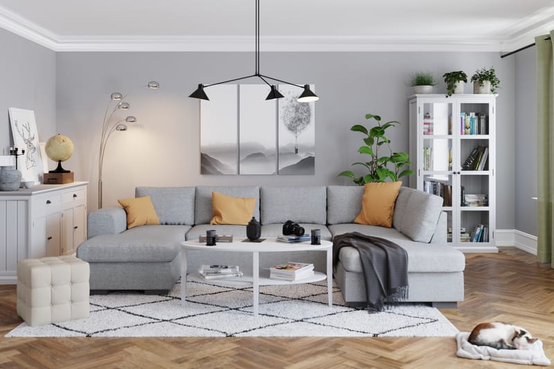 Link 5-personers Højrevendt U-formet XX-Large Sofa med Divan og Chaiselong i Stof - Lysegrå - Møbler - Sofaer - U Sofa