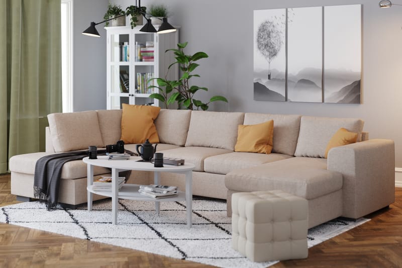 Link 5-personers Venstrevendt U-formet XX-Large Sofa med Divan og Chaiselong i Stof - Beige - Møbler - Sofaer - U Sofa