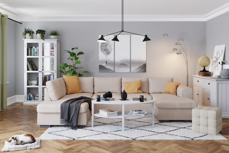 Link 5-personers Venstrevendt U-formet XX-Large Sofa med Divan og Chaiselong i Stof - Beige - Møbler - Sofaer - U Sofa
