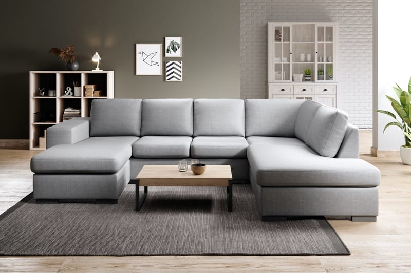 Memphis 4-personers Højrevendt U-formet Sofa med Divan og Chaiselong i Stof - Grå - Møbler - Sofaer - U Sofa