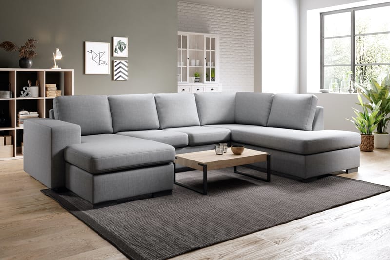 Memphis 4-personers Højrevendt U-formet Sofa med Divan og Chaiselong i Stof - Grå - Møbler - Sofaer - U Sofa