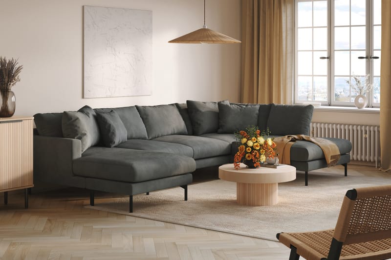 Menard 4-personers Højrevendt Stor U-formet Dyb Sofa med Divan og Chaiselong i Manchester - Grå - Møbler - Sofaer - U Sofa