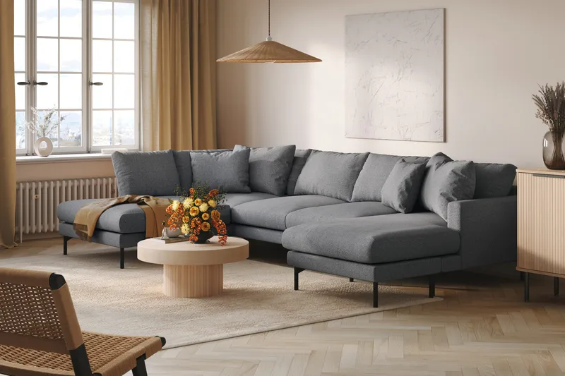 Menard 4-personers Venstrevendt U-formet Sofa med Divan og Chaiselong i Stof - Mørkegrå - Møbler - Sofaer - U Sofa