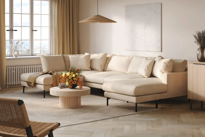 Menard 4-personers Venstrevendt Stor U-formet Dyb Large Sofa med Divan og Chaiselong i Manchester - Beige - Møbler - Sofaer - U Sofa