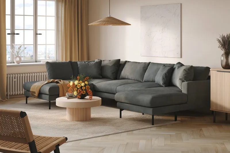 Menard 4-personers Venstrevendt Stor U-formet Dyb Sofa med Divan og Chaiselong i Manchester - Grå - Møbler - Sofaer - U Sofa