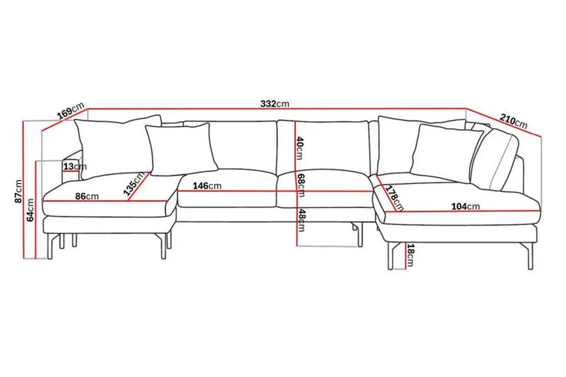 Menard 4-personers Højrevendt Stor U-formet Dyb Sofa med Divan og Chaiselong i Manchester - Mørkegrå - Møbler - Sofaer - U Sofa