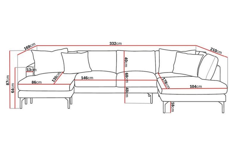 Menard 4-personers Højrevendt Stor U-formet Dyb Sofa med Divan og Chaiselong i Manchester - Mørkegrå - Møbler - Sofaer - U Sofa