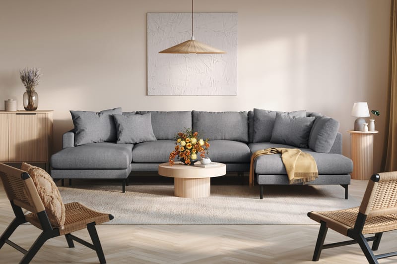 Menard 4-personers Højrevendt Stor U-formet Dyb Sofa med Divan og Chaiselong i Stof - Mørkegrå - Møbler - Sofaer - U Sofa