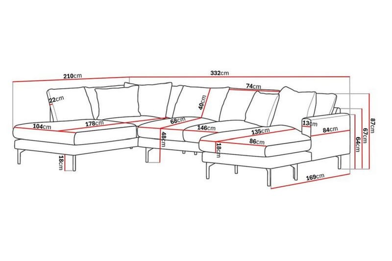 Menard 4-personers Venstrevendt U-formet Sofa med Divan og Chaiselong i Manchester - Grå - Møbler - Sofaer - U Sofa