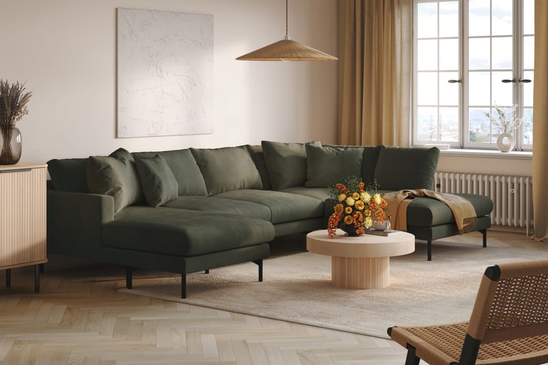 Menard 4-personers Højrevendt U-formet Sofa med Divan og Chaiselong i Manchester - Mørkegrøn - Møbler - Sofaer - U Sofa