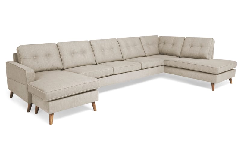 Monroe 6-personers Højrevendt U-formet Large Sofa med Divan og Chaiselong i Stof - Beige - Møbler - Sofaer - U Sofa
