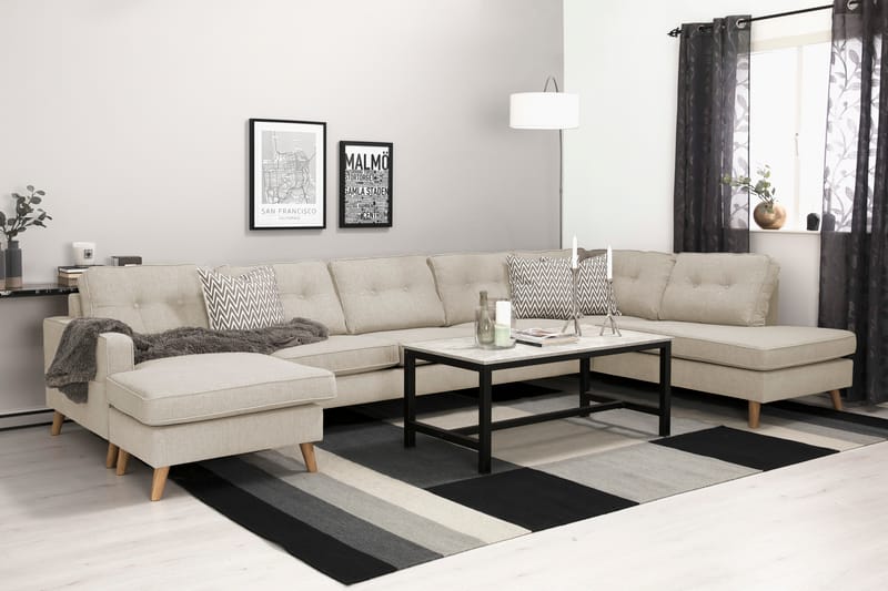 Monroe 6-personers Højrevendt U-formet Large Sofa med Divan og Chaiselong i Stof - Beige - Møbler - Sofaer - U Sofa