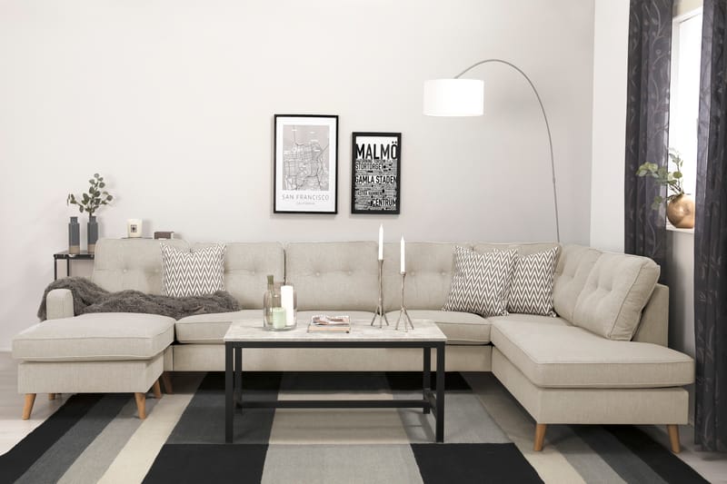 Monroe 6-personers Højrevendt U-formet Large Sofa med Divan og Chaiselong i Stof - Beige - Møbler - Sofaer - U Sofa
