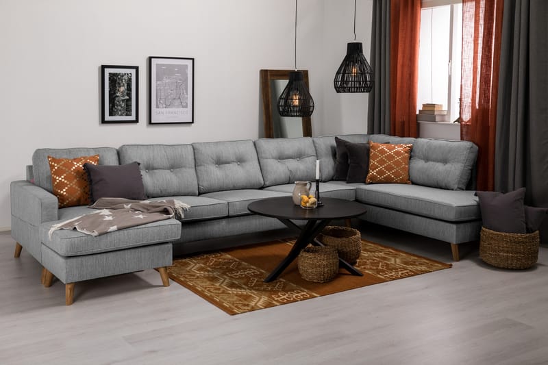 Monroe 6-personers Højrevendt U-formet Large Sofa med Divan og Chaiselong i Stof - Grå - Møbler - Sofaer - U Sofa