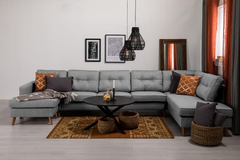 Monroe 6-personers Højrevendt U-formet Large Sofa med Divan og Chaiselong i Stof - Grå - Møbler - Sofaer - U Sofa