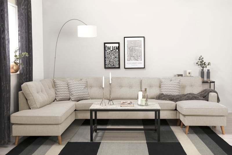 Monroe 6-personers Venstrevendt U-formet Large Sofa med Divan og Chaiselong i Stof - Beige - Møbler - Sofaer - U Sofa