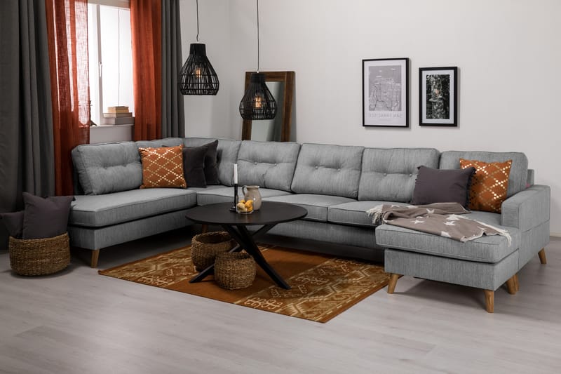 Monroe 6-personers Venstrevendt U-formet Large Sofa med Divan og Chaiselong i Stof - Grå - Møbler - Sofaer - U Sofa