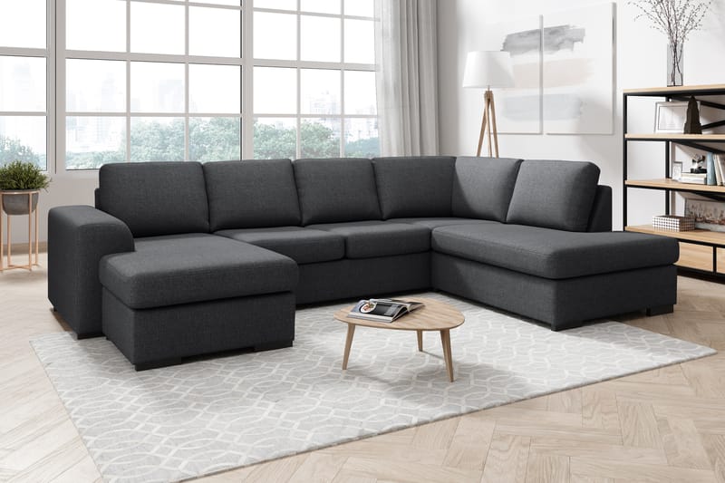 Ocean 4-personers Højrevendt U-formet Large Sofa med Divan og Chaiselong i Stof - Mørkegrå - Møbler - Sofaer - U Sofa